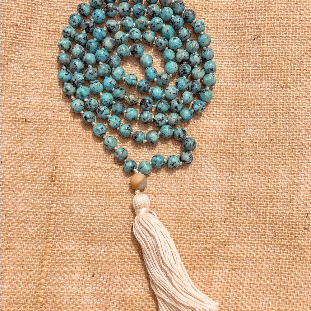 Hand Knotted Apatite Blue Jade Mala- 108 beads